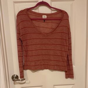 Women's Rust Striped Long Sleeve Sweater